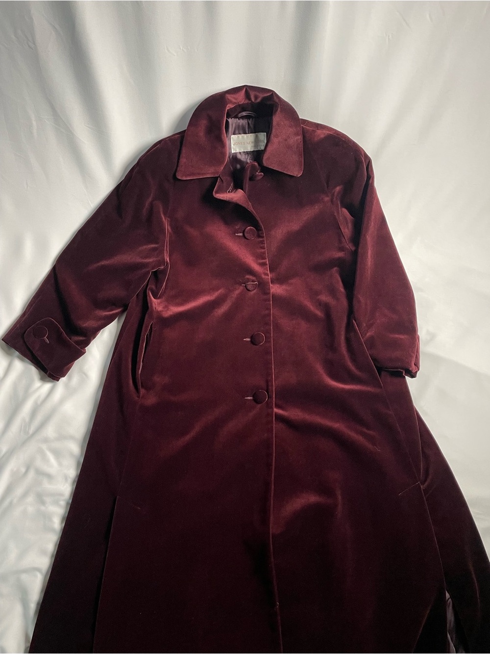 Jones New York Velvet Trench Coat in Deep Burgundy